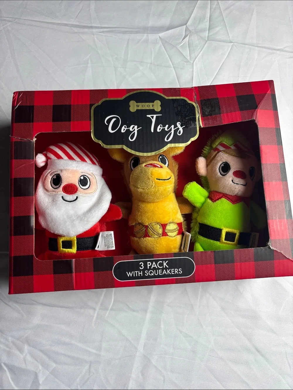 BNIP Woof Dog Toys. 3 pk w/Squeakers